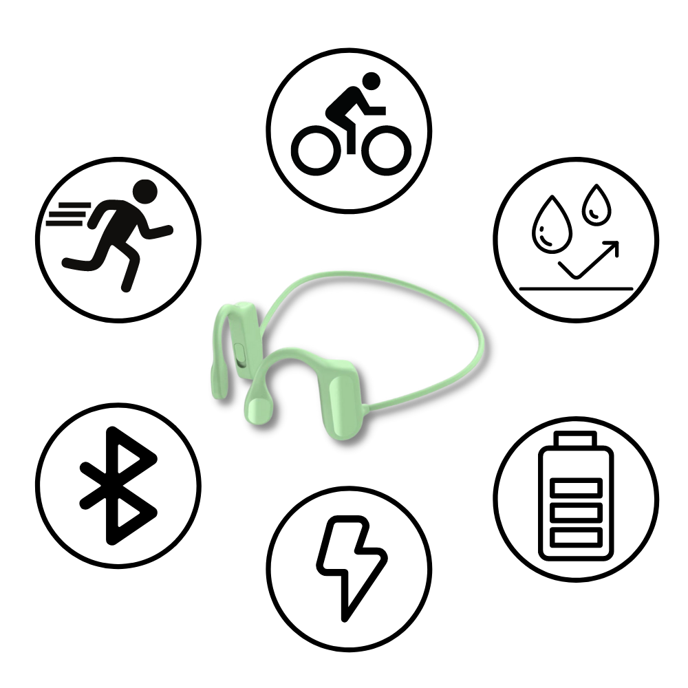 Fones de ouvido de condução óssea Foeses, componentes de áudio com design que permite ouvir sem cobrir as orelhas.