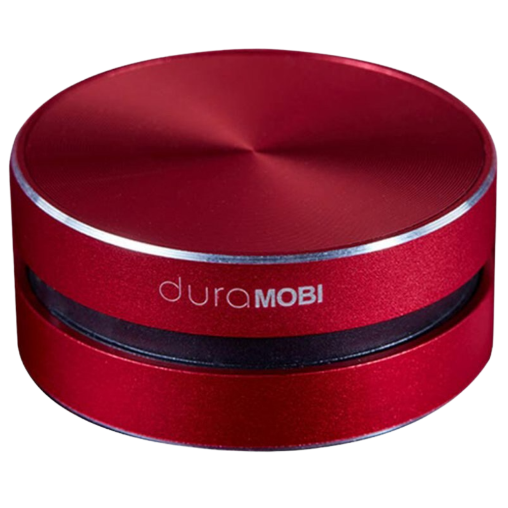 Caixa de som Bluetooth Duramobi com tecnologia de condução óssea na cor vermelha, componente de áudio portátil.