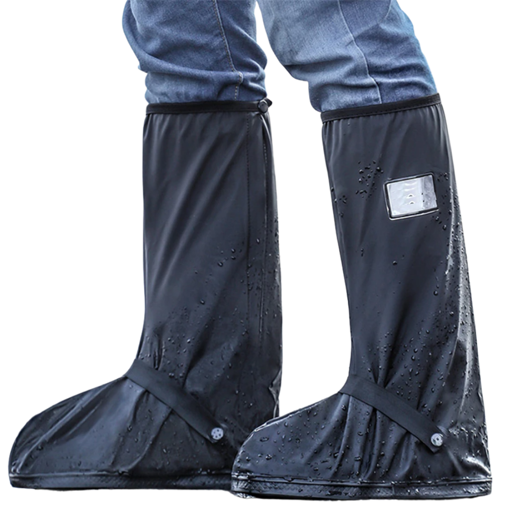 Cobertura de calçados impermeável preta, sur-chaussures de marca genérica, protegendo sapatos contra água e sujeira.