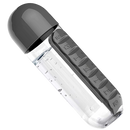 Garrafa de água de plástico preta com compartimento para pílulas, suporte para alimentos e bebidas da marca Tureclos.