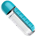 Garrafa de água de plástico azul com compartimento para remédios, suporte para alimentos e bebidas Tureclos.