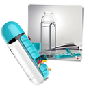 Garrafas de água em plástico com compartimento para suplementos, marca Tureclos, suporte para alimentos e bebidas.