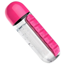 Garrafra de água de plástico rosa com compartimento para pílulas, suporte para alimentos e bebidas Tureclos.