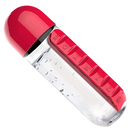 Garrafa de água em plástico vermelha com compartimento para comprimidos, suporte para alimentos e bebidas, marca Tureclos