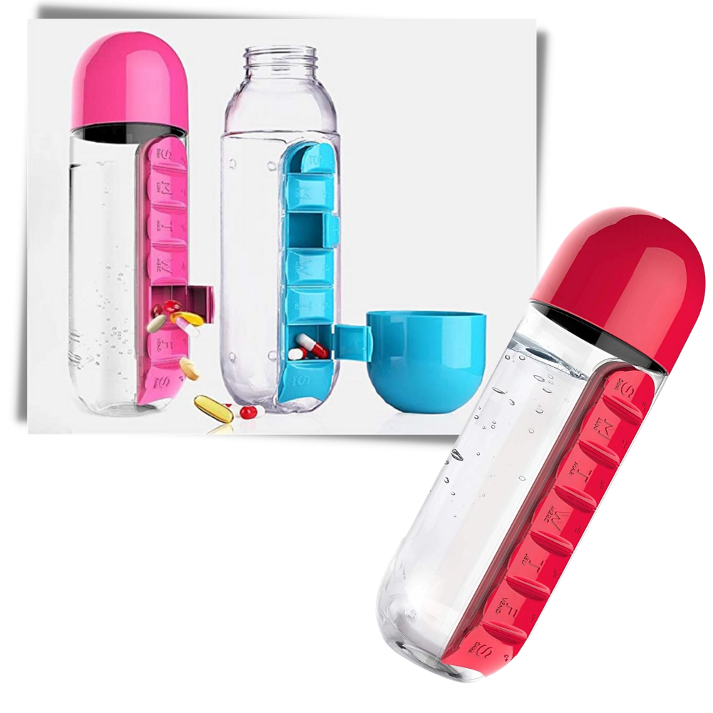 Garrafa de água de plástico com compartimento para pílulas, suporte para alimentos e bebidas da marca Tureclos, design único