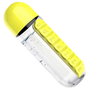 Garrafa de água plástica amarela com compartimento para pílulas, suporte para alimentos e bebidas, marca Tureclos
