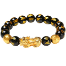Pulseira de obsidiana preta com detalhes dourados, acessório de pulseira elegante da marca I-Mart.