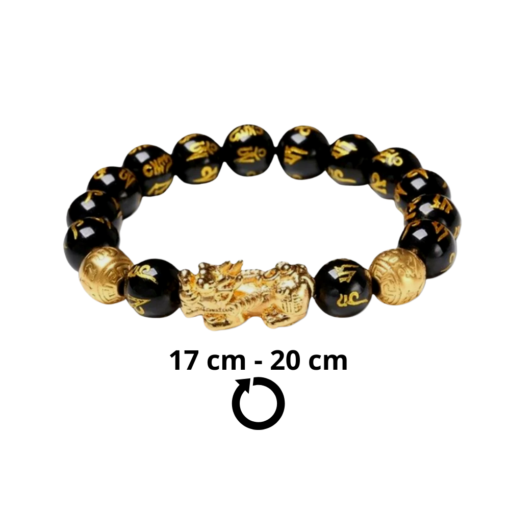 Pulseira de obsidiana preta com detalhes dourados da marca I-Mart, feita de pedras lisas e elegantes para estilo e proteção