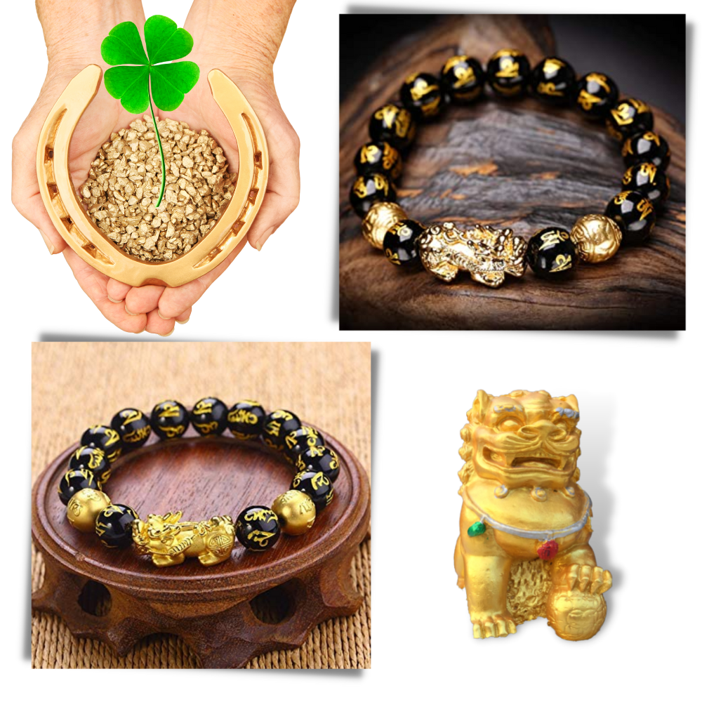 Pulseira de obsidiana preta e detalhes dourados da I-Mart, com acabamento elegante e design de bracelete.