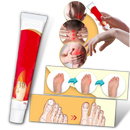 Creme anti-inflamatória Aomeily para o tratamento de joanetes e dores nos pés, aplicada na região dos dedos dos pés.