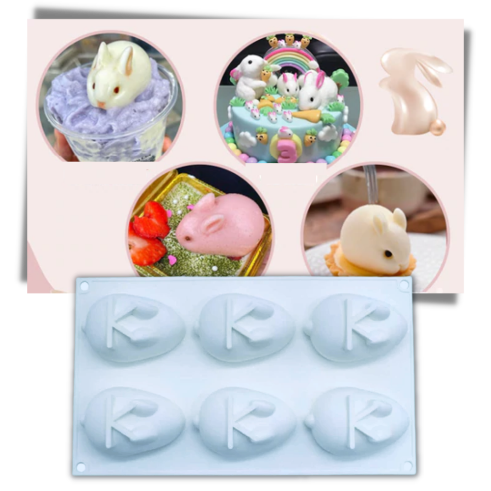 Forma de silicone para assados em formato de mini-coelho, ideal para confeitaria e culinária, da marca Eastjing.