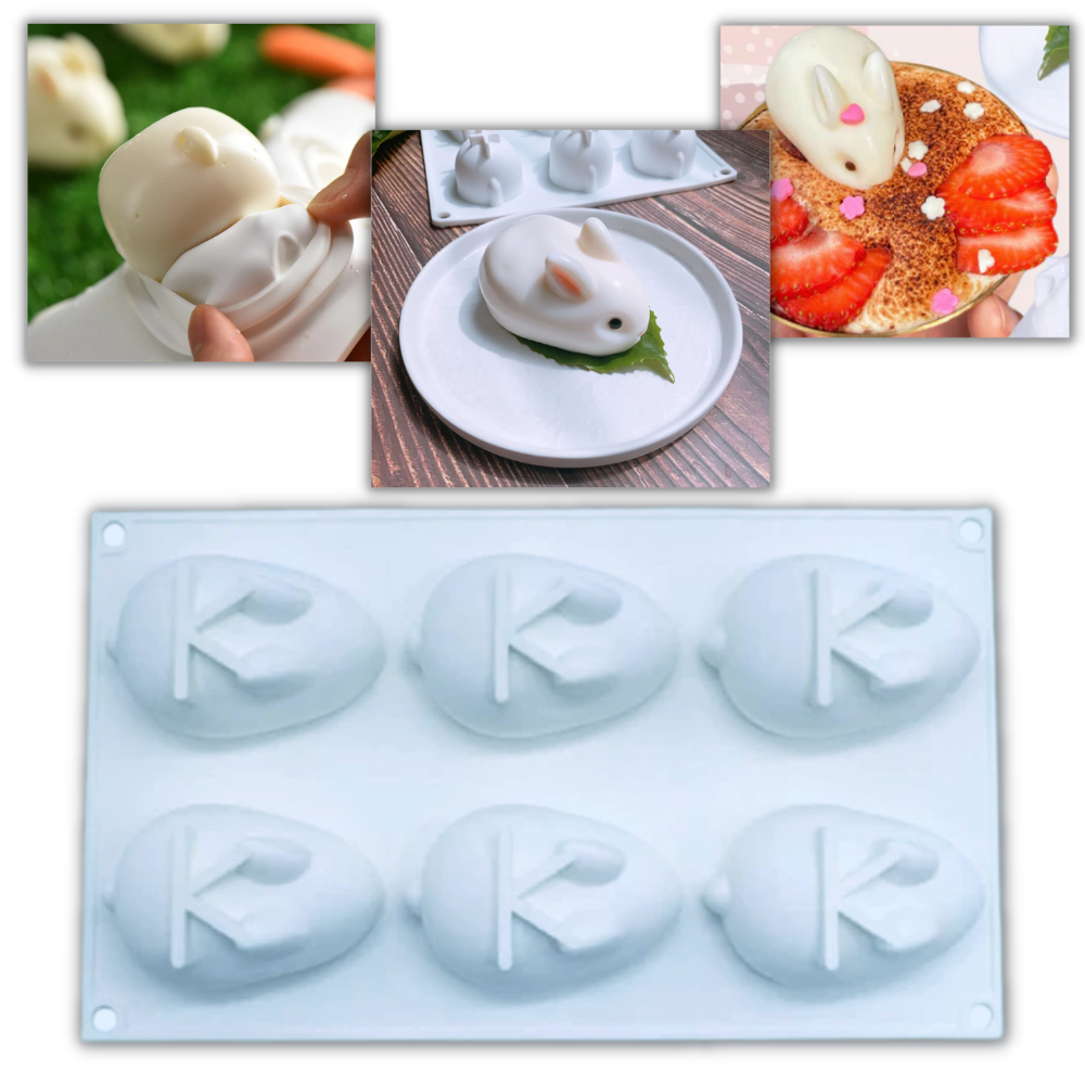 Forma de silicone em forma de mini-coelho para culinária e pâtisserie, marca Eastjing, com detalhes de coelhinhos.