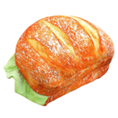 Almofada em forma de hambúrguer da Genuiskids, decorativa para poltronas e sofás, com detalhes de pão, carne, queijo e alface.