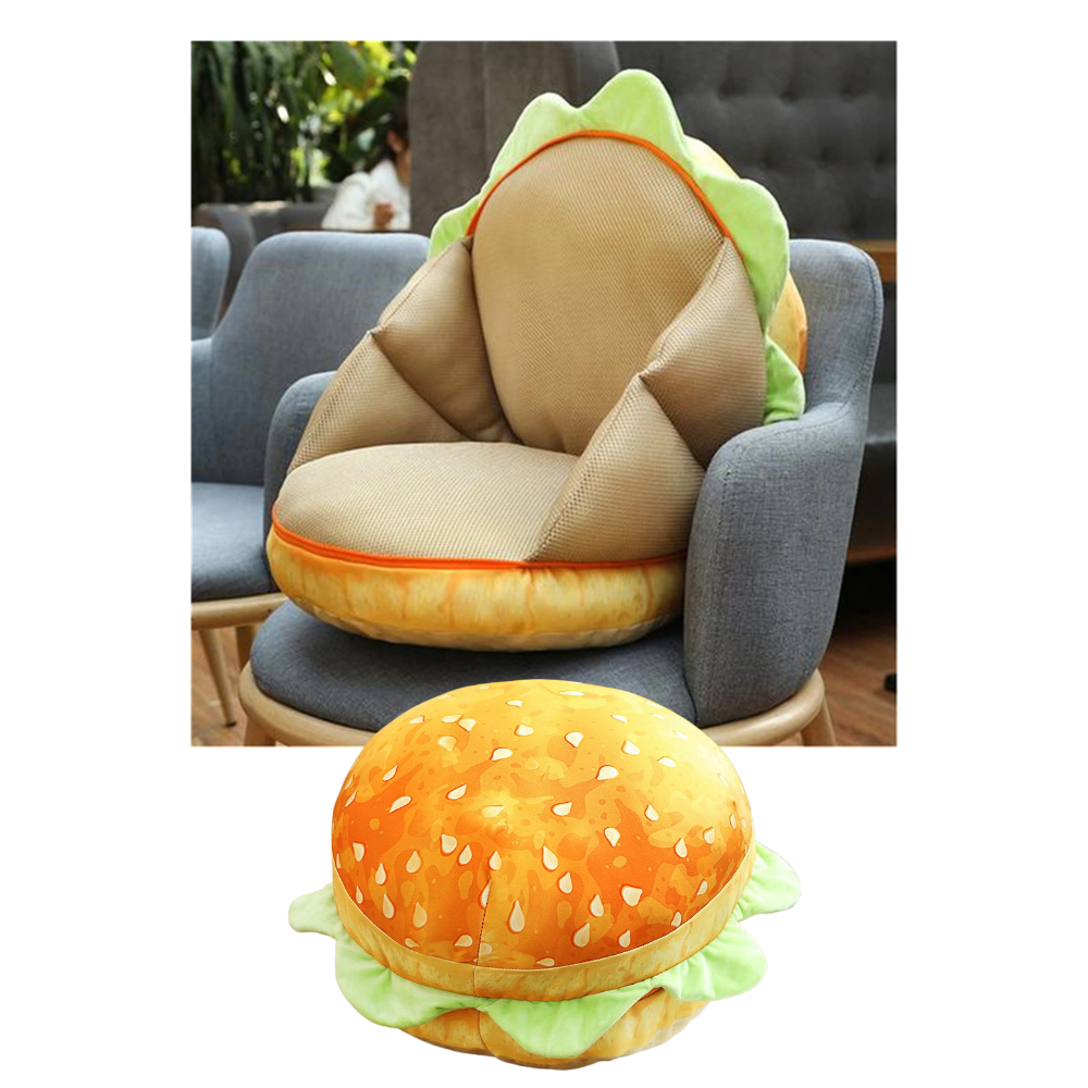 Almofada em forma de hambúrguer da Genuiskids, confortável para assentos e decoração de sofá, com design divertido e colorido.