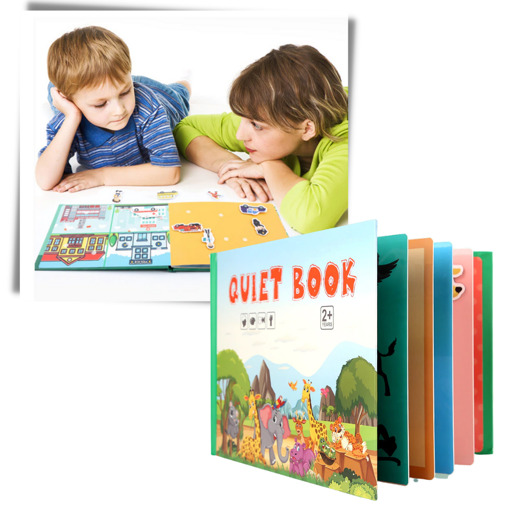 Livro de atividades pedagógicas Montessori da Blue Scratch com páginas coloridas e atividades educativas para crianças