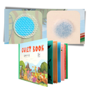 Livro de atividades pedagógicas Montessori da Blue Scratch, com páginas coloridas e elementos interativos para aprendizagem.