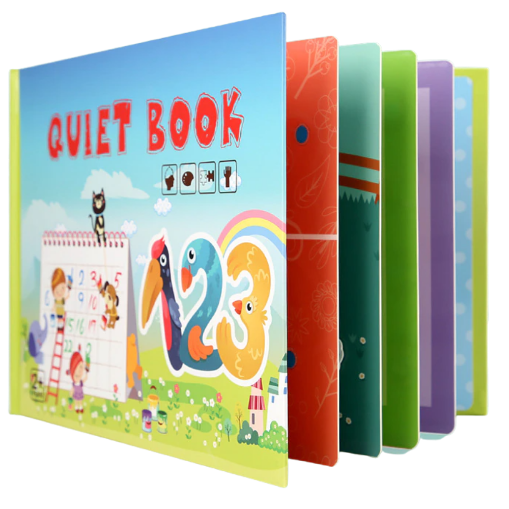 Livro de atividades Montessori Blue Scratch, brinquedo educativo com páginas interativas para aprendizado infantil.