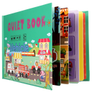 Livro de atividades Montessori Blue Scratch com temas de transporte, brinquedo educativo para crianças, com páginas interativas.