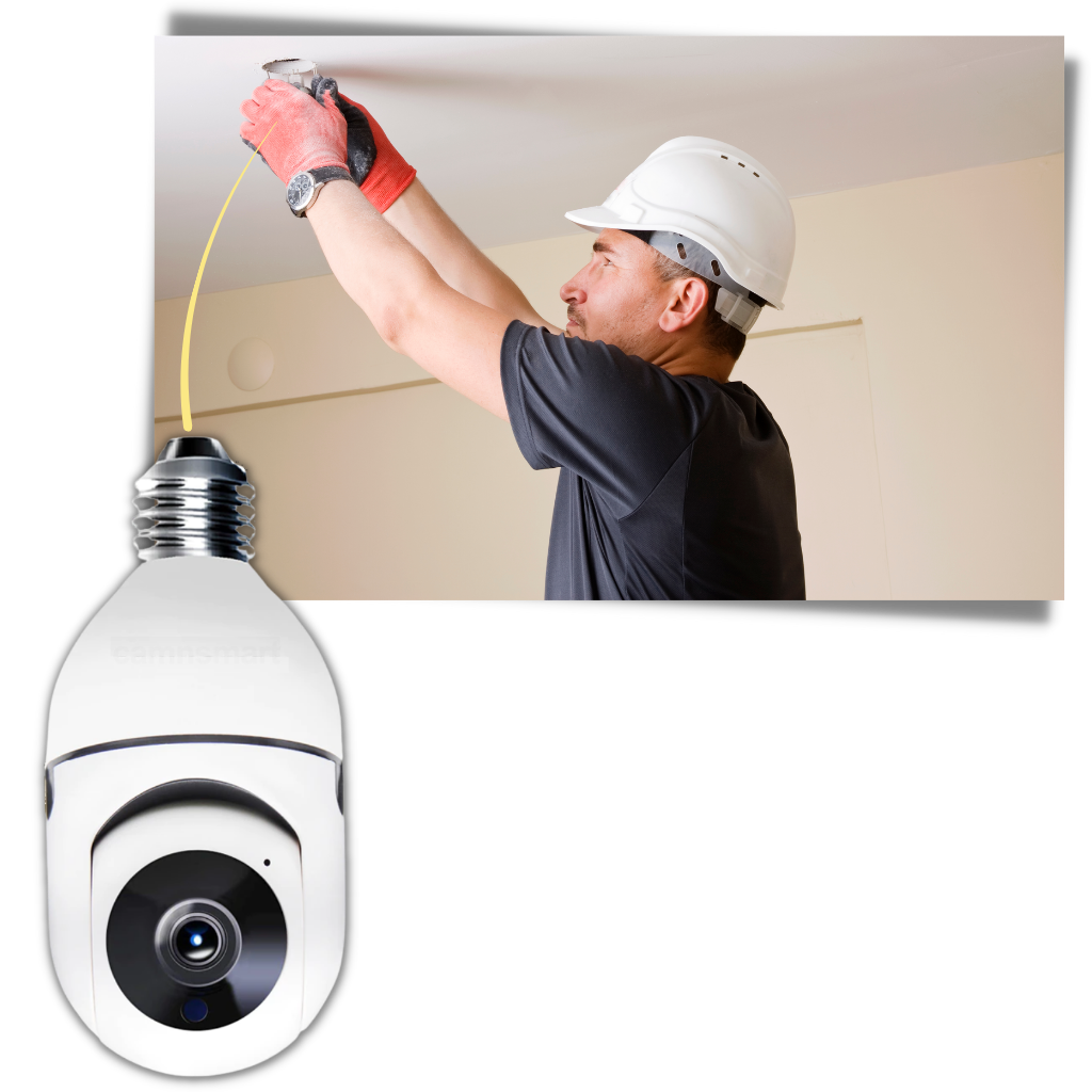 Ampola inteligente com câmera de vigilância Shiziwei, fácil de instalar, com lente e componentes visíveis na imagem.