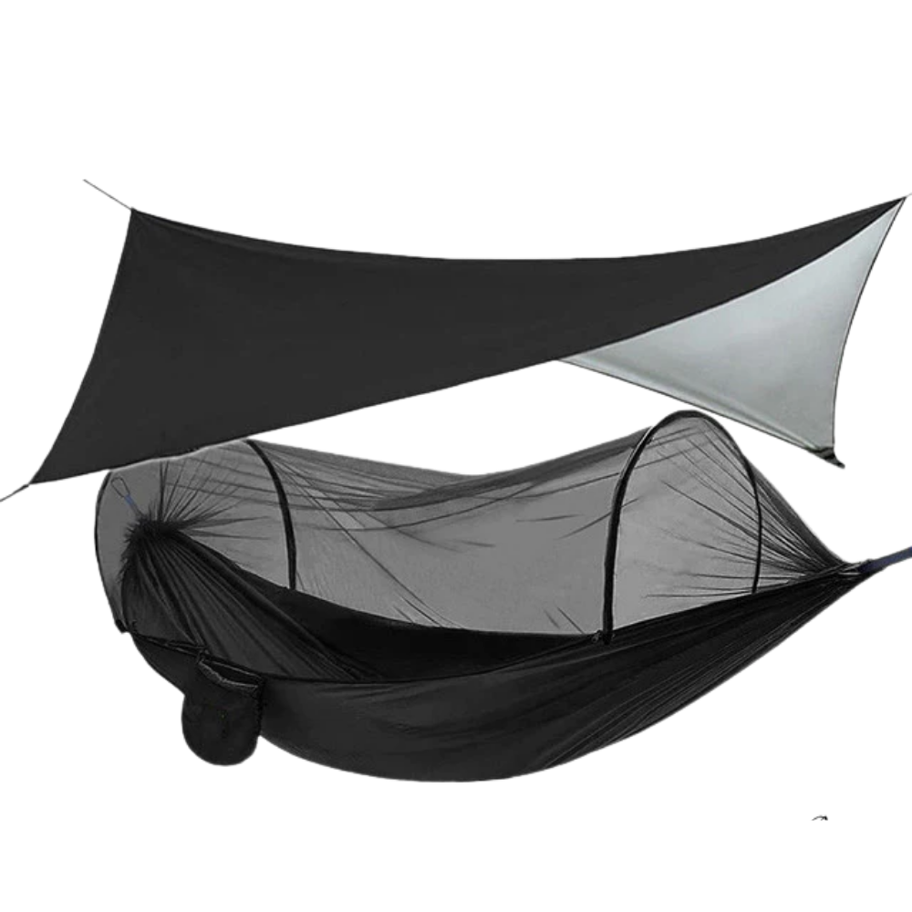 Rede de camping e caminhada Sodial, tente-hamac preta para camping, ideal para aventuras ao ar livre e relaxamento.