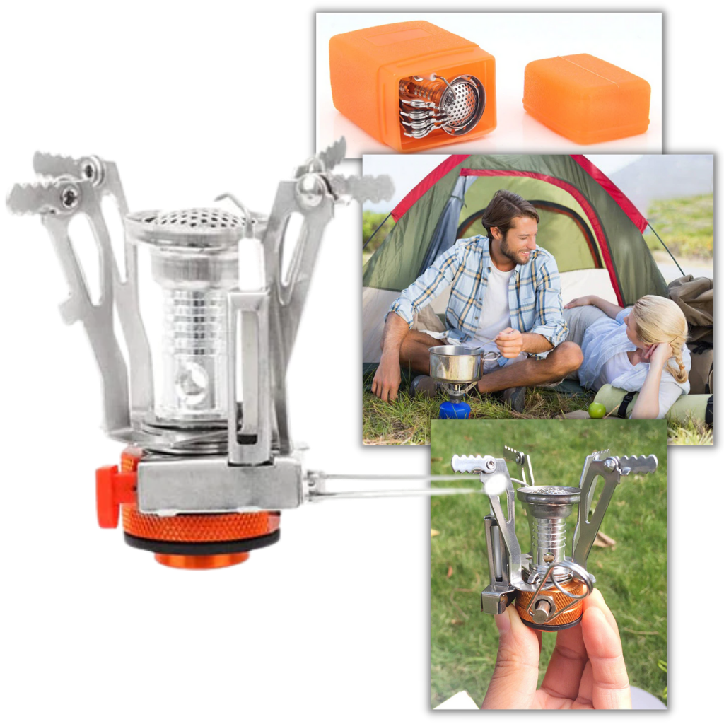 Réchaud de camping Yks a gaz com queimador portátil, ideal para aventuras ao ar livre e atividades de camping.