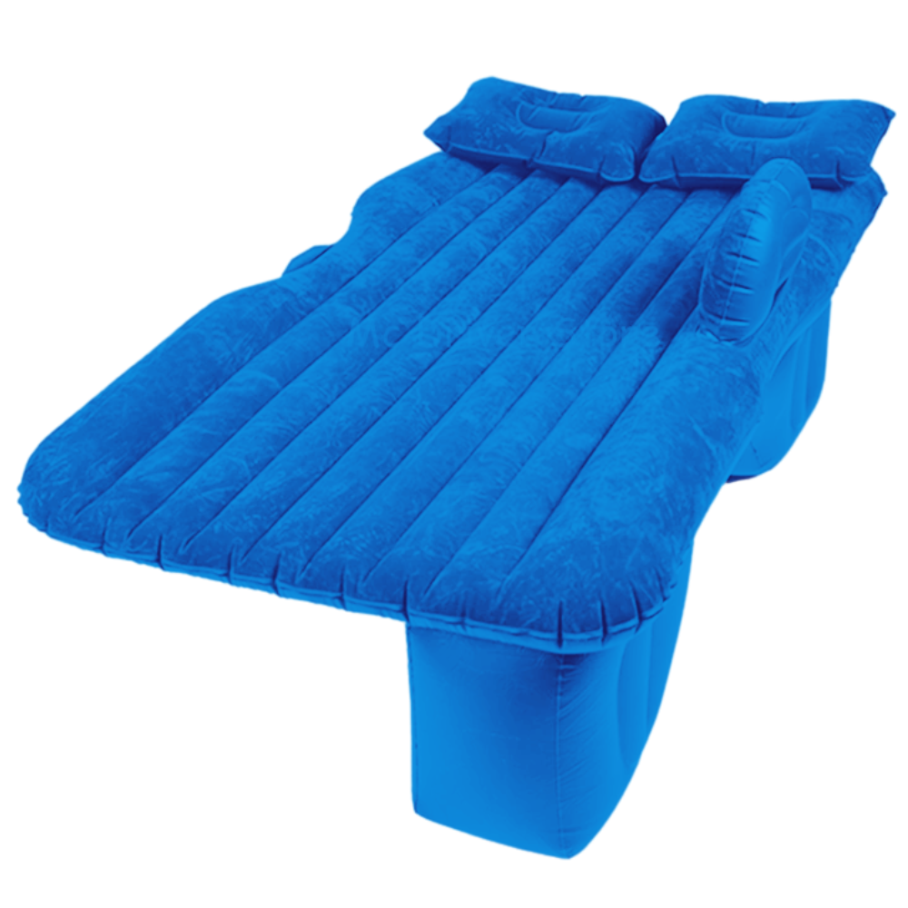 Colchão inflável para assento traseiro de carro, marca Nex, ideal para camping e aventuras ao ar livre, em tom azul.