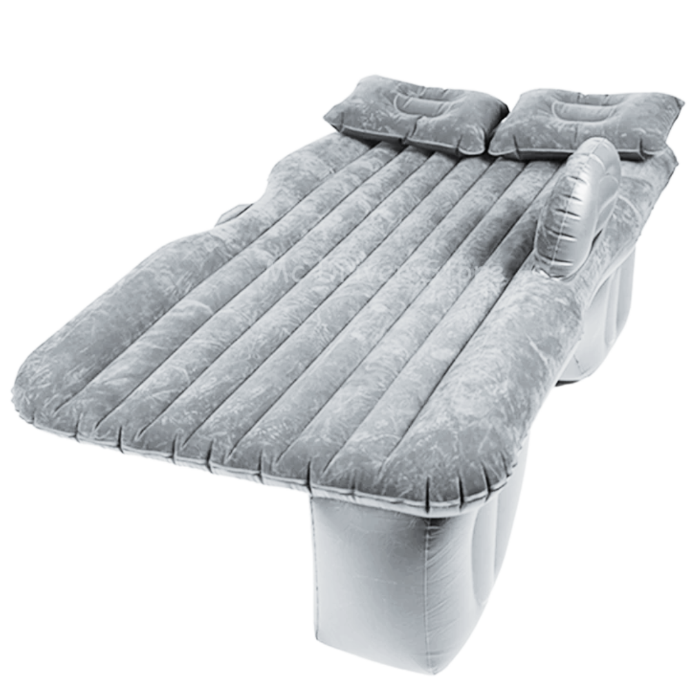 Colchão inflável cinza da Nex para assento de carro, ideal para camping e viagens de aventura.