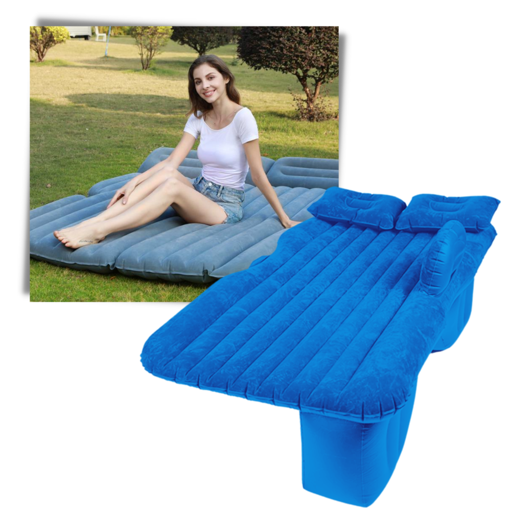 Colchão inflável para assento de carro, ideal para camping e viagens ao ar livre, marca Nex, visível na imagem.