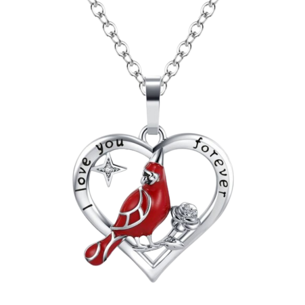 Colar Ottwn com pingente de cardenal em forma de coração, joia delicada e elegante em design de colar com pingente de coração.