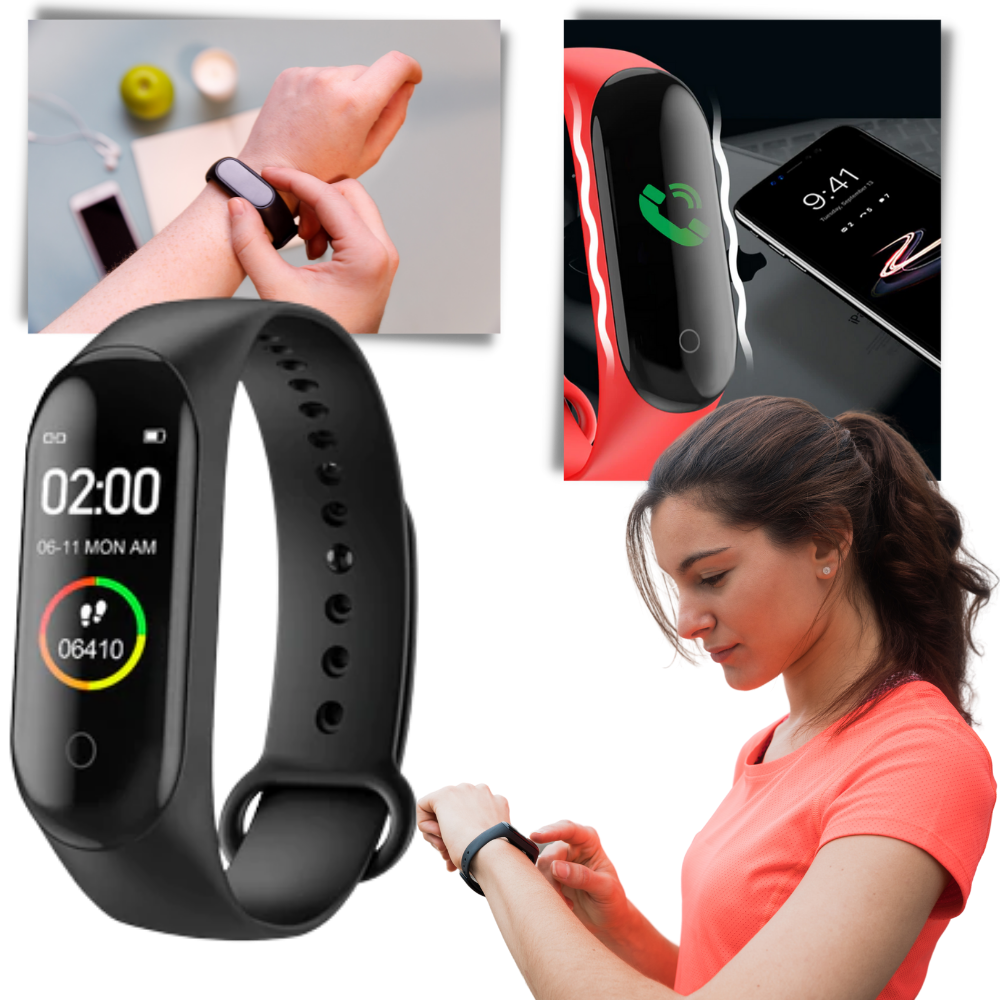 Pulseira de monitoramento de forma e sono Lallcas, acessório de treino e fitness com tela digital e design moderno.