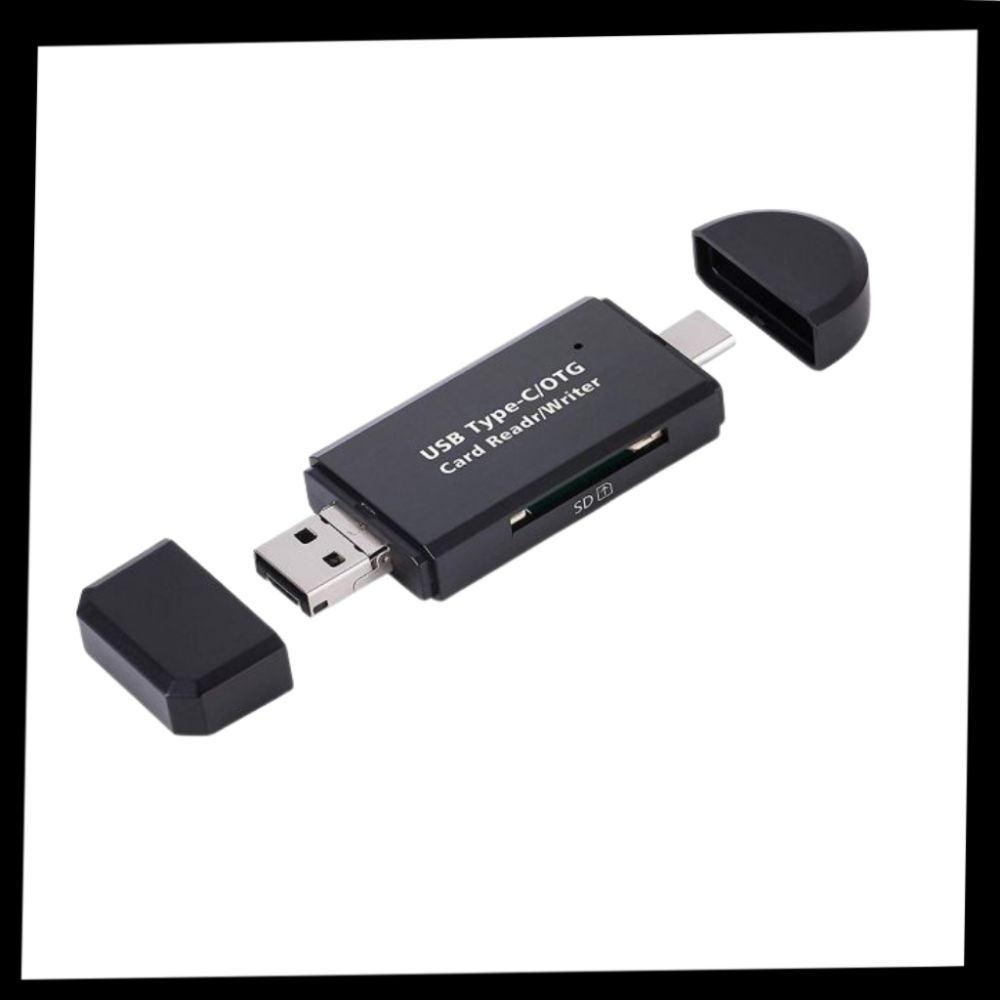 Leitor de cartão de memória USB 3-em-1 Gbrotan, componente de computador com múltiplas portas para cartões de memória.