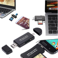 Leitor de cartões de memória USB 3 em 1 Gbrotan, componente de computador, mostrando portas para diferentes tipos de cartões.