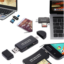 Leitor de cartões de memória USB 3 em 1 Gbrotan, componente de computador, mostrando portas para diferentes tipos de cartões.