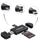 Leitor de cartões de memória USB 3 em 1 Gbrotan, componente de computador, mostrando portas para diferentes tipos de cartões.