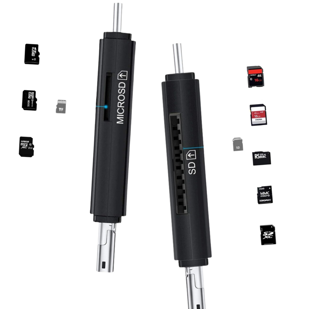 Leitor de cartões de memória USB 3 em 1 da Gbrotan, componente de computador com slots para diferentes cartões.