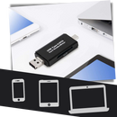 Leitor de cartão de memória USB 3 em 1 da Gbrotan, componente de computador, com várias portas para cartões de memória.