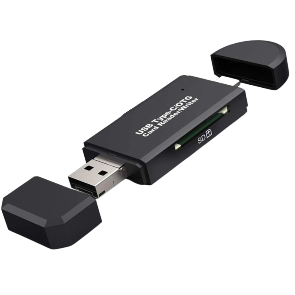 Leitor de cartões de memória USB 3 em 1 Gbrotan, componente de computador com slots para diferentes tipos de cartões.