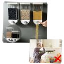 Distributeur mural de céréales Romacci, utensílio de cozinha com compartimentos para armazenamento organizado de cereais.