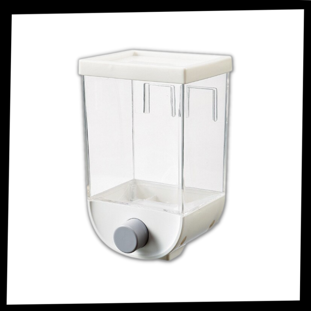Distributeur mural de céréales Romacci, utensílio de cozinha em aço inox com compartimentos para armazenamento de cereais.