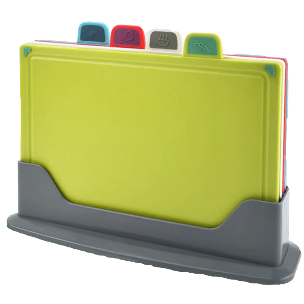 Conjunto de 4 tábuas de corte com suporte da Casewin, utensílios de cozinha para preparar alimentos com facilidade e organização.