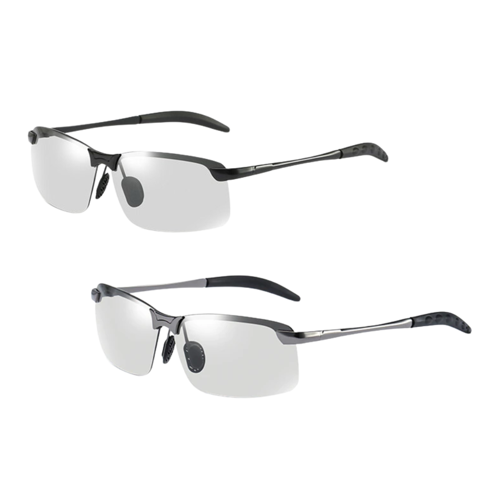 Óculos de sol de sol Jr com lentes fotocromáticas UV para homens, armação moderna e lentes adaptáveis à luz.