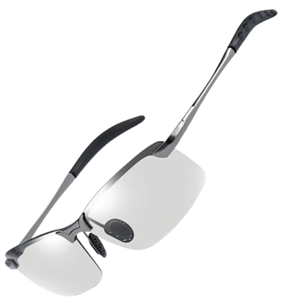 Óculos de sol fotochromáticos UV para homens da marca Jr, armação preta com lentes que se ajustam à luz.