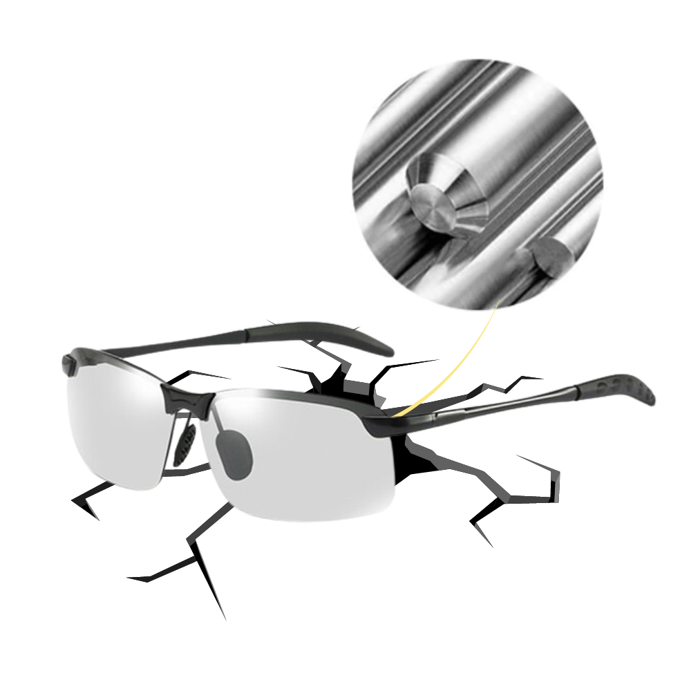 Óculos de sol UV foto cromáticos para homens da marca Jr, com armação durável e lentes que ajustam à luz.