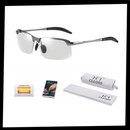 Óculos de sol fotochromáticos UV para homens da marca Jr, com lentes que ajustam à luz ambiente.