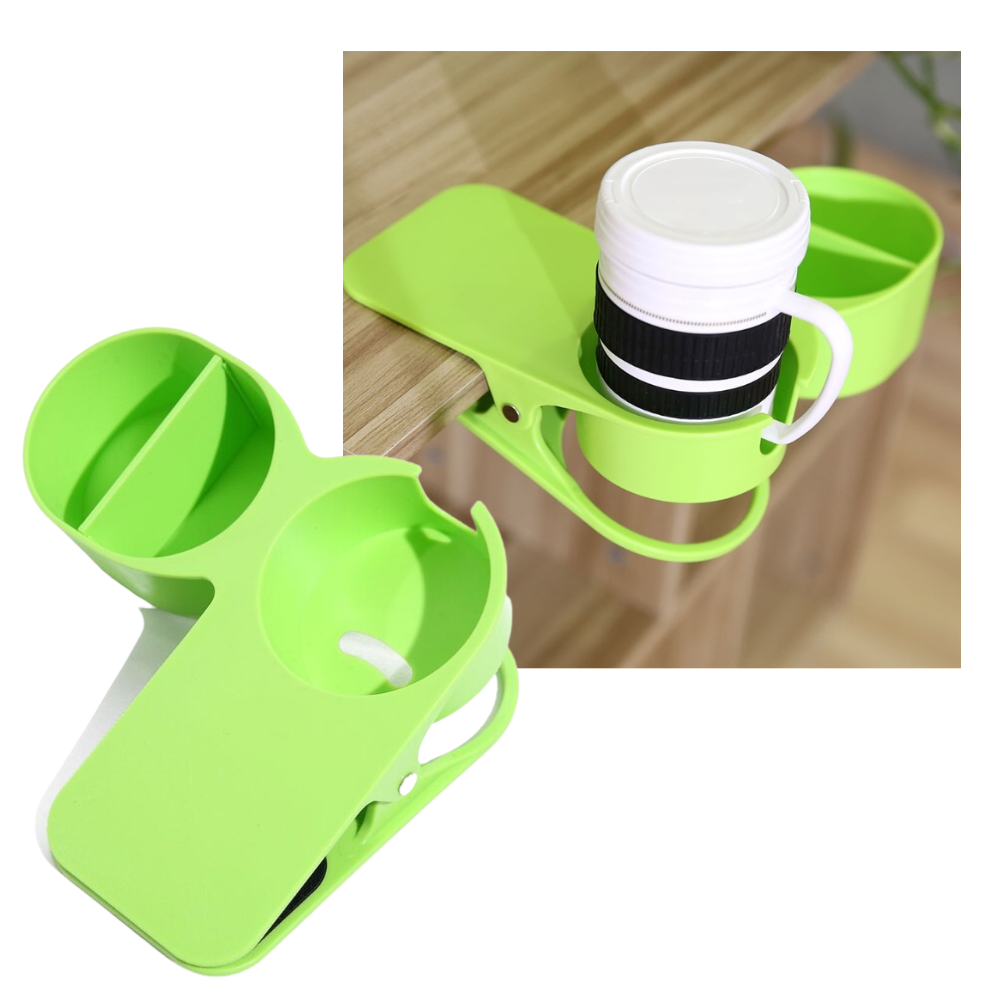 Suporte de porta-gobelete duplo da Dynwave com clipes de fixação, ideal para segurar copos na cozinha ou ao ar livre.