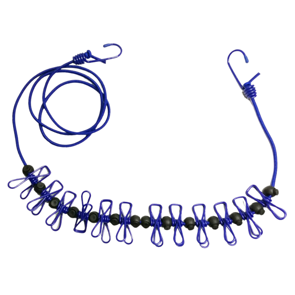 Varal de camping extensível Sodial de 4m, linha de lavanderia azul com cabos resistentes e ajustáveis para secar roupas ao ar livre.