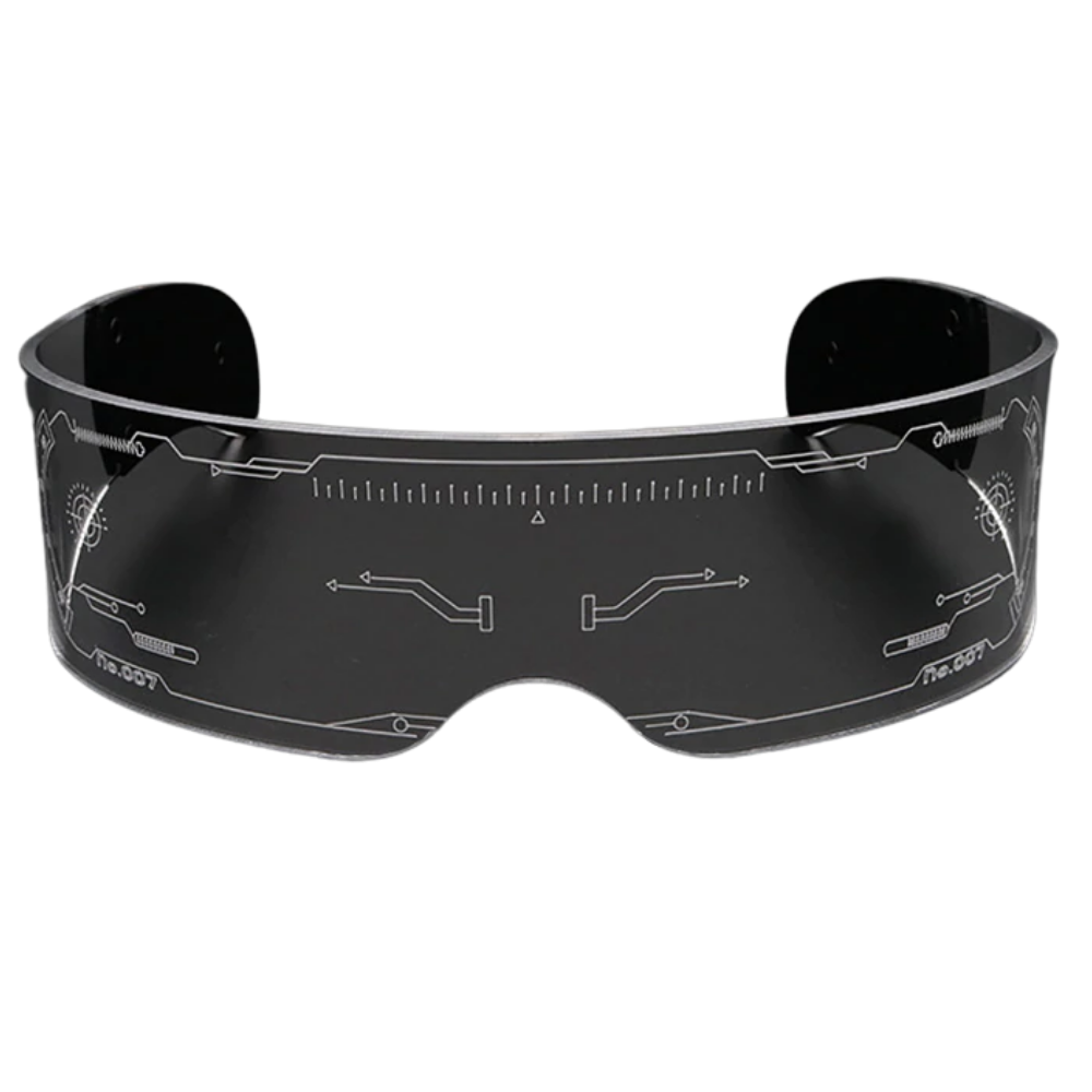 Óculos de sol East-Tamaki com lentes LED coloridas, design moderno e detalhes brilhantes para estilo vibrante.