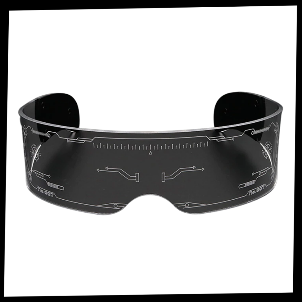 Óculos de sol East-Tamaki com luzes LED coloridas e lentes variadas, estilo moderno e divertido.