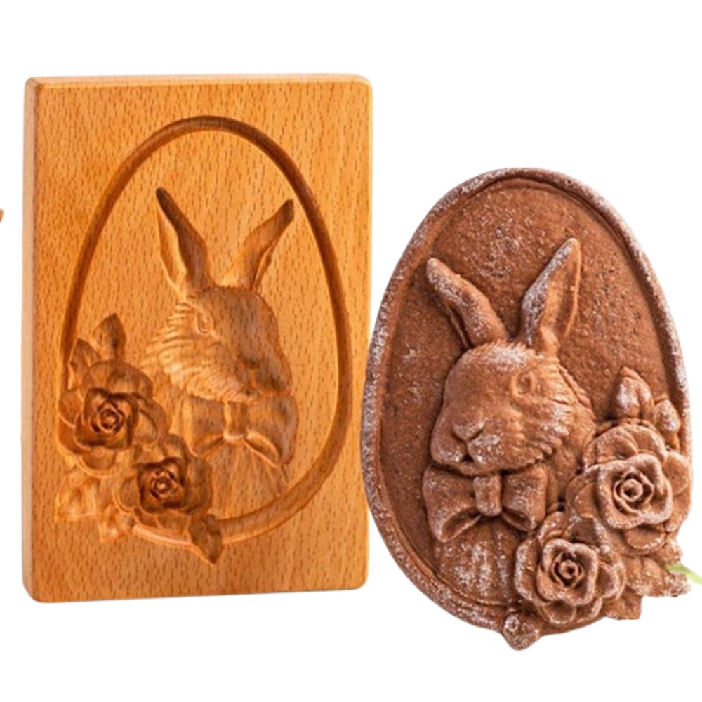 Fôrma de biscoito em madeira Eastjing com formato de coelho para decoração de bolos e doces.