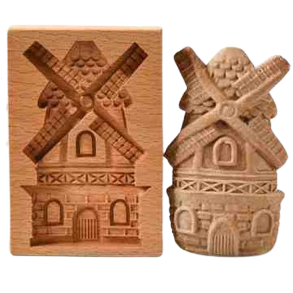 Fôrma de biscoito de madeira Eastjing com formato moinho de vento, utensílio de cozinha para confeitaria artesanal.